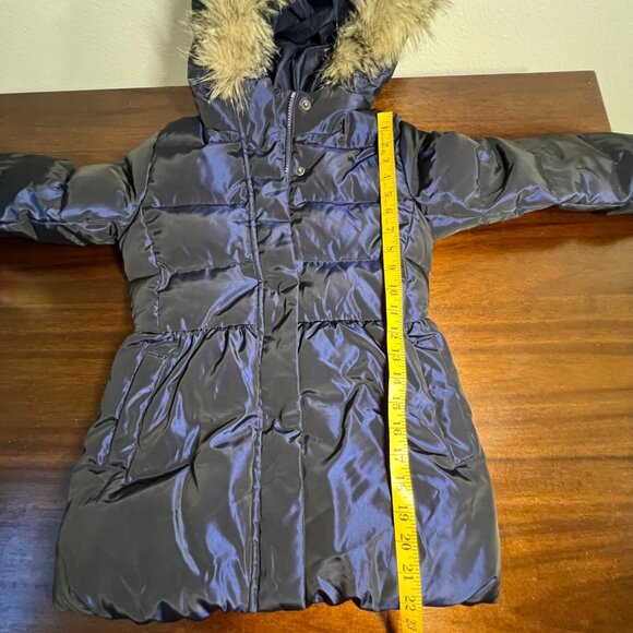 GAP Down Puffer Coat Parka Hooded Kids Blue Fur Trim Winter Quilted Sz 8 Medium - Picture 9 of 10